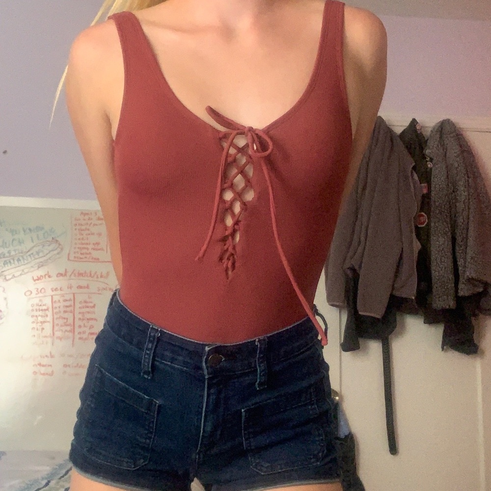 Burgundy Xhilaration backless one-piece